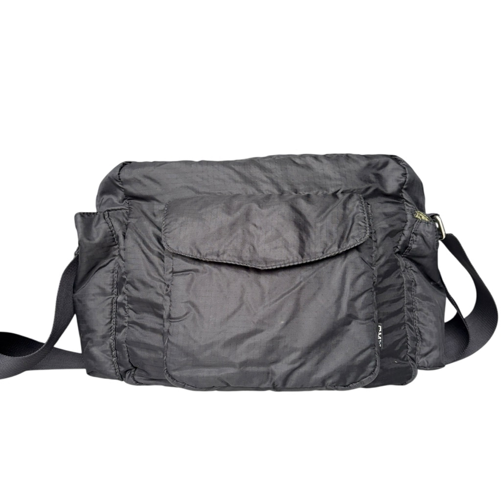 Vintage 90s/Y2K Club Monaco Japan CMX Black Nylon Messenger Bag Green Lining